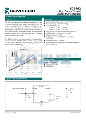 SC1462 datasheet - High Output Current Charge Pump Doubler