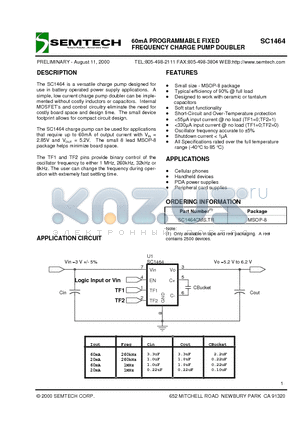 SC1464 datasheet - 60mA PROGRAMMABLE FIXED FREQUENCY CHARGE PUMP DOUBLER