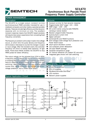 SC1470 datasheet - Synchronous Buck Pseudo Fixed Frequency Power Supply Controller