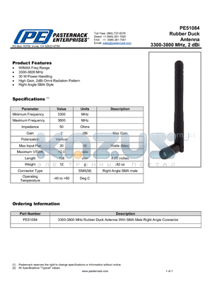 PE51084 datasheet - Rubber Duck Antenna 3300-3800 MHz, 2 dBi