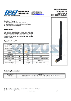 PE51082 datasheet - Rubber Duck Antenna 2400-2500 & 4900-5825 MHz, 2dBi