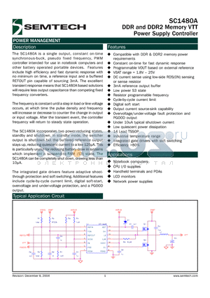 SC1480A datasheet - DDR and DDR Memory VTT power Supply Controller