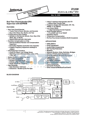 X1228 datasheet - Real Time Clock/Calendar/CPU Supervisor with EEPROM