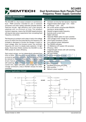 SC1485 datasheet - Dual Synchronous Buck Pseudo Fixed Frequency Power Supply Controller