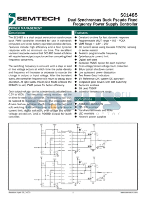 SC1485ITSTR datasheet - Dual Synchronous Buck Pseudo Fixed Frequency Power Supply Controller