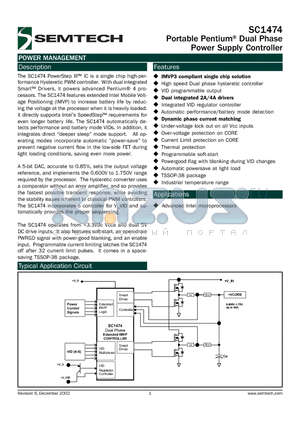 SC1474 datasheet - Portable Pentium Dual Phase Power Supply Controller