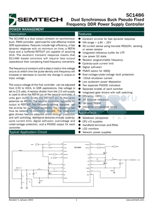 SC1486 datasheet - Dual Synchronous Buck Pseudo Fixed Frequency DDR Power Supply Controller