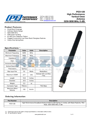 PE51128 datasheet - High Performance Vertical Omni Antenna 5250-5850 MHz, 6 dBi