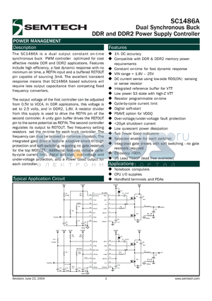 SC1486AEVB datasheet - Dual Synchronous Buck DDR and DDR2 Power Supply Controller