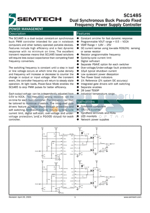 SC1485_05 datasheet - Dual Synchronous Buck Pseudo Fixed Frequency Power Supply Controller