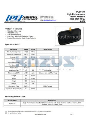 PE51129 datasheet - High Performance Panel Antenna 4400-6400 MHz, 9 dBi