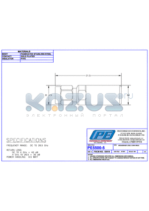 PE5500-5 datasheet - BROADBAND LOAD 3.5MM MALE