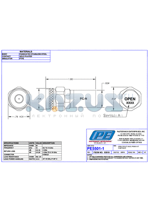 PE5501-1 datasheet - OPEN CIRCUIT:MALE:PE5501-KIT