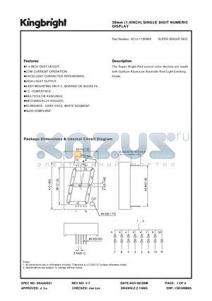 SC15-11SRWA datasheet - 38mm (1.5INCH) SINGLE DIGIT NUMERIC DISPLAY