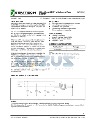 SC1532 datasheet - 400mA SmartLDOTM with Internal Pass MOSFET