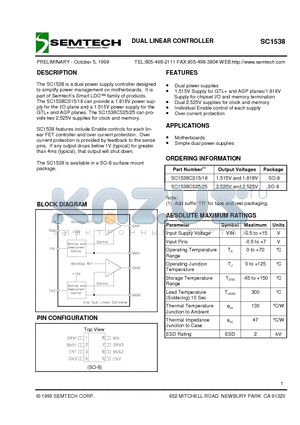 SC1538 datasheet - DUAL LINEAR CONTROLLER