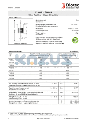 P1000A datasheet - Silicon-Rectifiers -Silizium-Gleichrichter