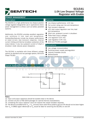 SC1541CS-X.X.TR datasheet - 1.0A Low Dropout Voltage Regulator with Enable