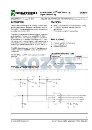 SC1545 datasheet - 500mA SmartLDOTM With Power Up Signal Sequencing