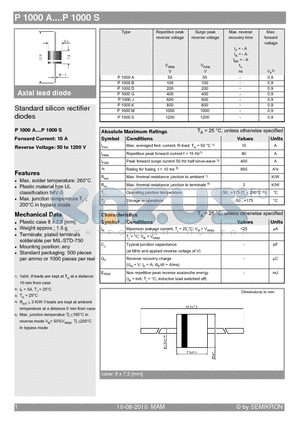 P1000B datasheet - Standard silicon rectifier diodes