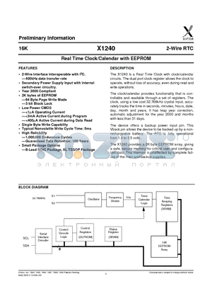 X1240V8I datasheet - Real Time Clock/Calendar with EEPROM