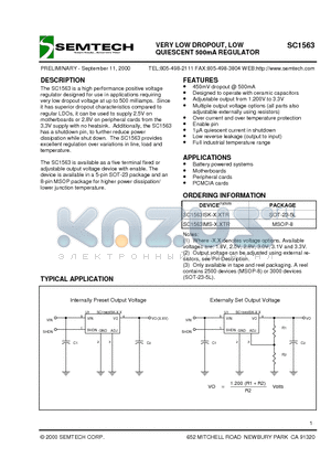 SC1563IMS-2.8 datasheet - VERY LOW DROPOUT, LOW QUIESCENT 500mA REGULATOR