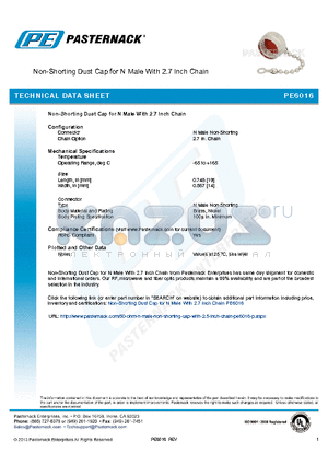 PE6016 datasheet - Non-Shorting Dust Cap for N Male With 2.7 Inch Chain