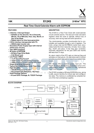 X1243S8I datasheet - Real Time Clock/Calendar/Alarm with EEPROM