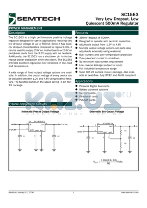 SC1563_06 datasheet - VERY LOW DROPOUT, LOW QUIESCENT 500mA REGULATOR