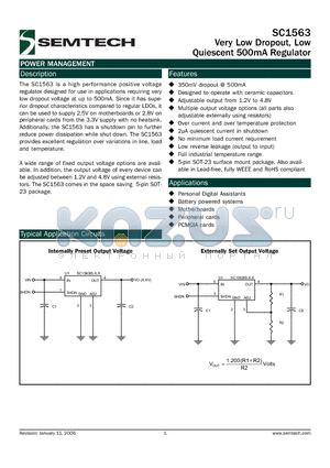 SC1563ISK-X.XTR datasheet - VERY LOW DROPOUT, LOW QUIESCENT 500mA REGULATOR