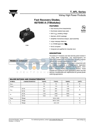 T40HFL100S05 datasheet - Fast Recovery Diodes, 40/70/85 A (T-Modules)