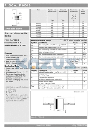 P1000G datasheet - Standard silicon rectifier diodes