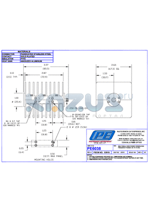 PE6038 datasheet - SMA FEMALE HIGH POWER TERMINATION FREQUENCY RANGE: DC TO 18GHz