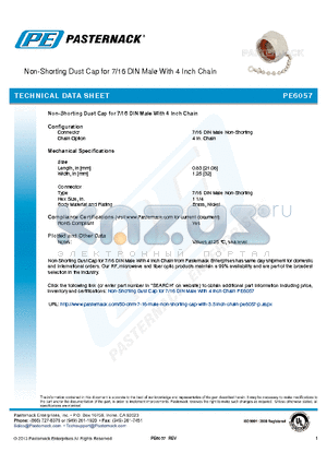 PE6057 datasheet - Non-Shorting 7/16 DIN Male With 3.5 Inch Chain Dust Cap