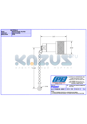 PE6067 datasheet - 75 OHM N MALE RESISTOR TERMINATION WITH CHAIN