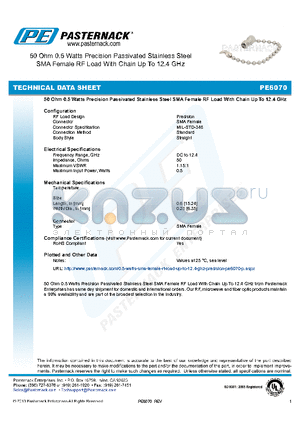 PE6070 datasheet - 50 Ohm 0.5 Watts Precision Passivated Stainless Steel SMA Female RF Load With Chain Up To 12.4 GHz