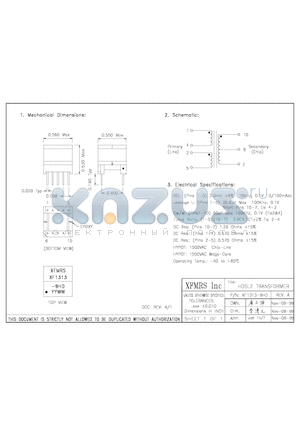 X13139HD datasheet - HDSL2 TRANSFORMER