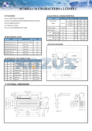 SC1602A datasheet - 16 CHARACTERS x 2 LINES