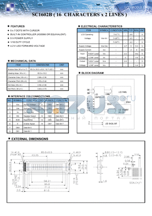 SC1602B datasheet - 16 CHARACTERS x 2 LINES