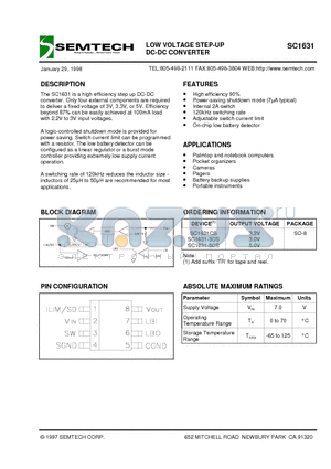 SC1631 datasheet - LOW VOLTAGE STEP-UP DC-DC CONVERTER