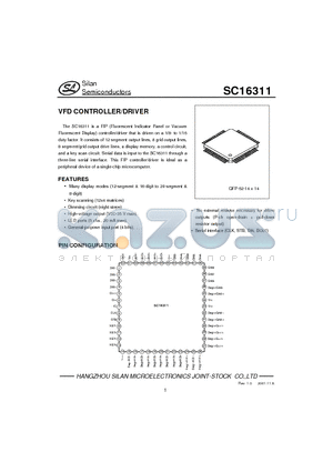 SC16311 datasheet - VFD CONTROLLER/DRIVER