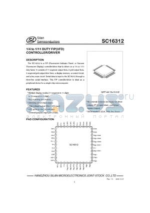 SC16312 datasheet - 1/4 to 1/11 DUTY FIP(VFD) CONTROLLER/DRIVER