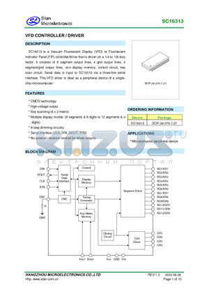 SC16313 datasheet - VFD CONTROLLER / DRIVER