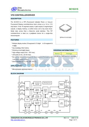 SC16315 datasheet - VFD CONTROLLER/DRIVER