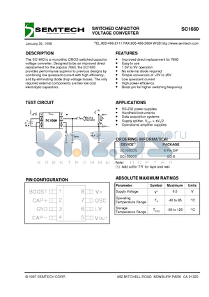 SC1660CN datasheet - SWITCHED CAPACITOR VOLTAGE CONVERTER