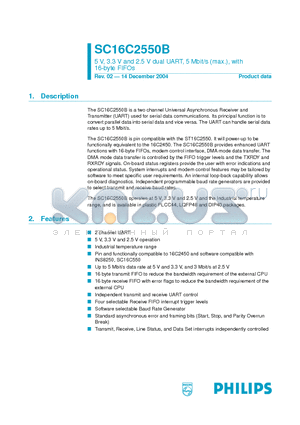 SC16C2550BIB48 datasheet - 5 V, 3.3 V and 2.5 V dual UART, 5 Mbit/s (max.), with 16-byte FIFOs