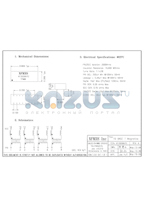 X200667D datasheet - 10 BASE T MAGNETICS