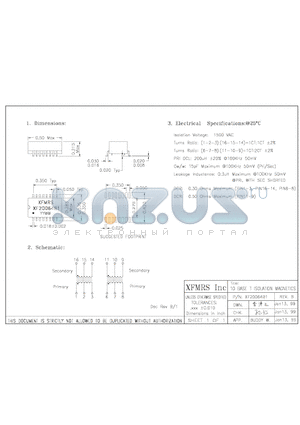 X20064B1 datasheet - 10 BASE T-ISOLATION MAGNETICS