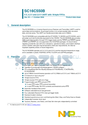 SC16C550BIN40 datasheet - 5 V, 3.3 V and 2.5 V UART with 16-byte FIFOs