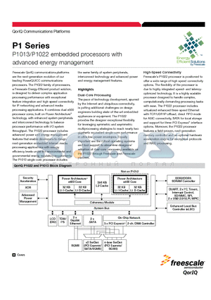 P1013 datasheet - Embedded processors with advanced energy management